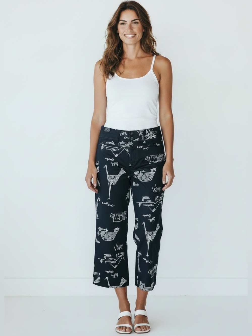 Chico's | Black Print Wide Leg Cropped Pants 8